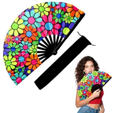 Imagem de Onekka Ventilador dobrável grande de 33 cm para rave, ventilador chinês para dança de linha, ventilador holográfico de cores a laser, ventilador de botas no chão, festa, decoração, festival