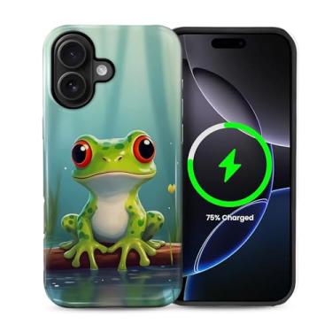 Imagem de Punmada Capa para iPhone 16 para MagSafe, capa rígida híbrida à prova de choque de silicone para iPhone 16 Cute Frog Kawaii Anime Art Pattern