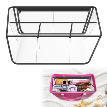 Imagem de XYDHQS Inserção organizadora transparente para bolsa de praia, inserção divisória para acessórios de bolsa Bogg, forro divisor à prova d'água com zíper e vários bolsos para trabalho na piscina (preto)