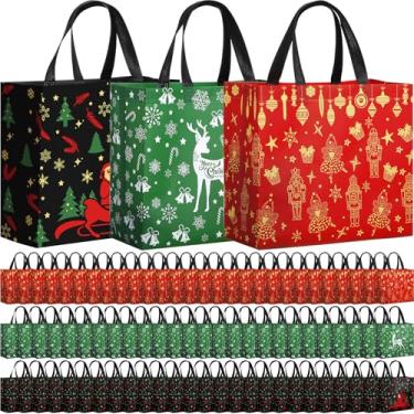 Imagem de Eccliy 80 peças de sacos de presente de Natal, lembrancinhas de festa de Natal, não tecido, reutilizável, sacola com alças para presentes, compras, guloseimas, doces, suprimentos de festa de
