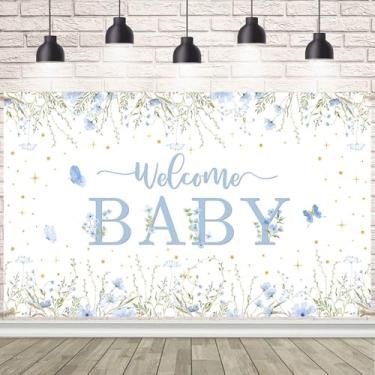 Imagem de AIBIIN Faixa de bebê de boas-vindas azul decorações de chá de bebê para menino It's a Boy Welcome Baby Banner chá de bebê revelação de gênero suprimentos de festa 179 x 110 cm