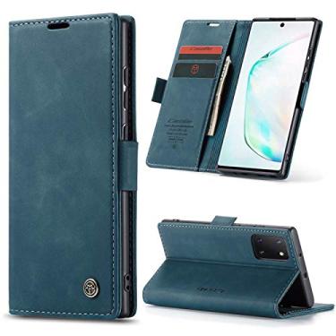 Imagem de Phernykas Capa carteira flip para Samsung Galaxy Note 10 Lite, capa fólio magnética de couro com suporte para cartão, suporte durável - capa protetora de telefone TPU à prova de choque - azul