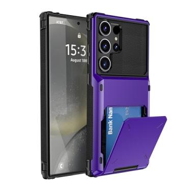 Imagem de SORAKA Capa para Samsung Galaxy S24 Ultra com suporte para cartão PC TPU 2 em 1 capa bumper de camada dupla à prova de choque pode conter 5 cartões roxo