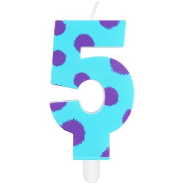 Imagem de iNINGER Miraculous Number 5 Birthday Candle Monster Cupcake Toppers for Kids, Miraculous Blue Purple Polka Dots Cartoon Monster Theme Number Candle for 5th Birthday Party Baby Shower.