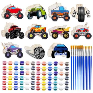 Imagem de Lcoor 22 kits de artesanato de pintura de caminhão, kit de pintura de madeira DIY para crianças, artesanato de colorir, presentes de Natal, caminhão temático de monstro, decoração de festa de