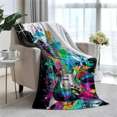 Imagem de Cobertor de guitarra colorido 127 x 152 cm para sofá-cama, sofá, luxuoso, quente e aconchegante, cobertores de lã para mulheres, homens e crianças