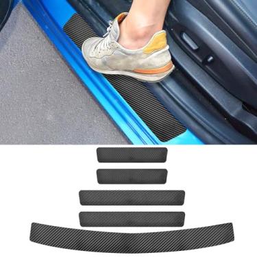 Imagem de LANZMYAN Compatível com Chevrolet 5 peças de protetor de soleira de porta de carro, adesivo de proteção de borda de entrada de porta de couro de fibra de carbono, protetor de para-choque traseiro
