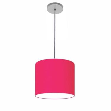 Imagem de Lustre Luminária Pendente Vivare Free Lux Pe-4106cz Cúpula Em Tecido 20x25cm Pink Canopla Cinza E Fio Cristal