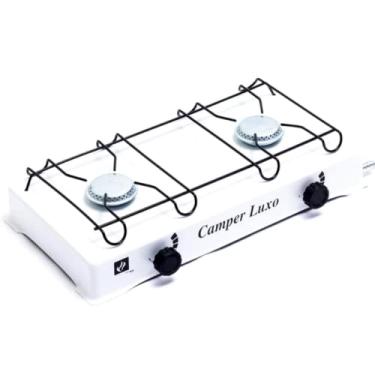 Imagem de Fogão Camper Luxo Fogareiro 2 Bocas Branco Camping Portátil à Gás
