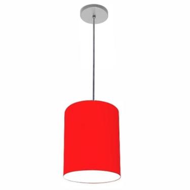 Imagem de Lustre Luminária Pendente Vivare Free Lux Pe-4103cz Cúpula Em Tecido 15x20cm Vermelho Canopla Cinza E Fio Cristal