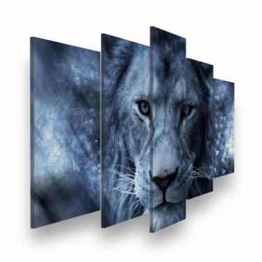 Imagem de Quadro Decorativo Mosaico 5 peças Leão Branco - Core Decore