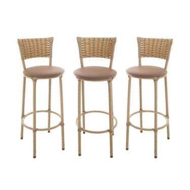Imagem de KIT 3 Banquetas Alta Encapada Junco CAPPUCCINO Area de Lazer Cozinha B