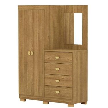 Imagem de Cômoda Guarda-Roupa com 4 Gavetas e 5 Prateleiras com Espelho Cristine