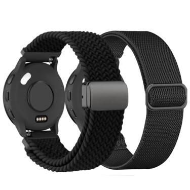 Imagem de TUCOMO Pacote com 2 pulseiras de relógio de nylon trançado elásticas compatíveis com Garmin Venu 3S/Venu 2S/Vivoactive 4S/Vivomove 3S, pulseiras de tecido elástico de 18 mm para Garmin Forerunner 255S