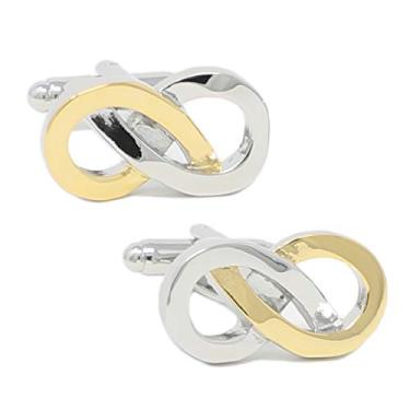 Imagem de Abotoaduras masculinas modernas com símbolo infinito banhadas em dois tons com caixa e caixa