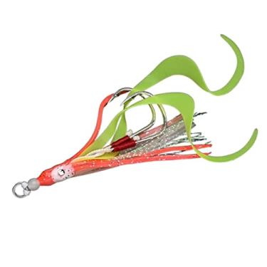 Imagem de GRFIT Ganchos de pesca 10 pçs/lote Ganchos de assistência de brilho com saias de lula Lumious Slow Jig Saia de silicone Gancho de pesca Acessórios de pesca marítima Ganchos de peixe (Cor: Verde-10