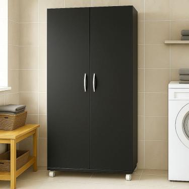 Imagem de Armário Multiuso Suporte Vassouras Organizador Roma Yescasa Preto