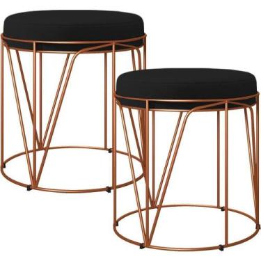 Imagem de Kit 02 Puffs Decorativo Aramado Bronze Zaya L02 Corano Preto - LYAM DE