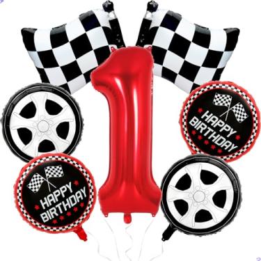 Imagem de Racing Car Balloons Fast One Birthday Decorations for Boys, 40 inch Race Car Balloon for Cars Birthday Decoration,Foil Mylar Black Red Tire Balloons Car Theme Party Decor Supplies Favors