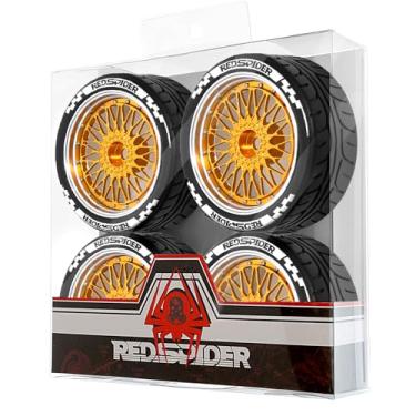 Imagem de 4PCS/Set 64mm Rubber Tires & Aluminum Alloy Wheels Rims Replacement Part for 1/10 RC On-Road Touring Car Racing Car (Gold)