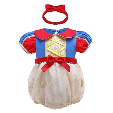 Imagem de Dressy Daisy Macaquinho infantil de princesa, body com faixa de cabeça, festa de aniversário de Halloween, roupa chique, tamanho 0-3 meses