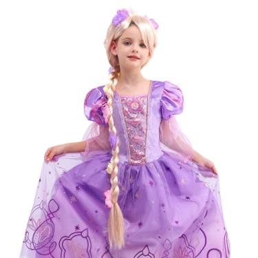 Imagem de Lingway Toys Rapunzel Costume Dress For Girls,Luxury Girls Princess Dress Up Costumes With Wig 5-6years