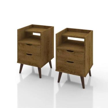 Imagem de Kit Mesa de Cabeceira Retrô Decor com Duas Gavetas e Pés Palitos - Via
