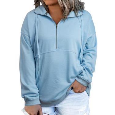 Imagem de Moletom feminino Eytino, tamanho grande, casual, manga comprida, azul,