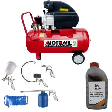 Imagem de Kit Motocompressor de Ar MAM-8,7/50BR 8,7 Pés/min 2HP 50L 220V MOTOMIL com Caneca de Pintura + Óleo para Compressor