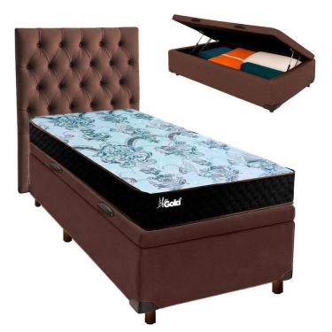 Imagem de Cama + Bau Marrom E Colchão Molas Ensacadas Solteiro - Life Gold Paropas + Cabeceira