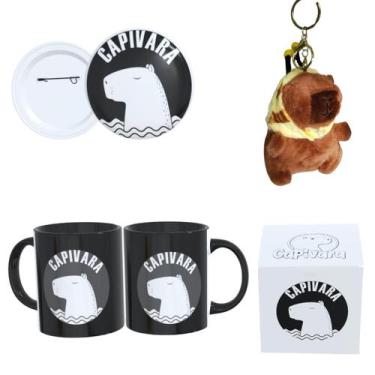 Imagem de Kit Completo Capivara  Caneca Estampada, Botton 4,4cm, Pelúcia de Capi