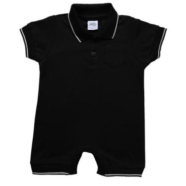 Imagem de Macaquinho Curto Gola Polo Bebê Romper Algodão Suedine Marinho - Preto