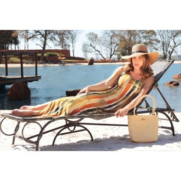 Imagem de Vestido Longo Pau a Pique Listrado Laranja e Verde