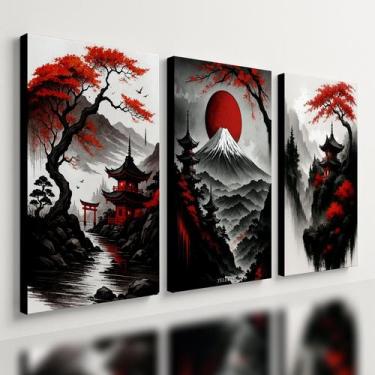 Imagem de Kit 3 Quadro Decorativo Paisagem Japonesa Japão Samurai 40x28cm - Tele