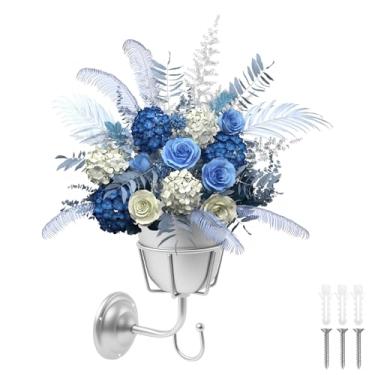 Imagem de Kit de vaso de parede montado na parede, fácil de instalar, vaso de parede opala sólido feito à mão, conjunto de vasos de pendurar de metal vintage, adequado para casa (prata, 1)