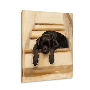 Imagem de CANLUNTE Arte em tela digital de cachorro fofo moderno - Design de cachorro dormindo na escada, 45 x 61 cm, pronto para pendurar, decoração de sala de estar (arte 3,3 cm x 101,6 cm sem moldura)