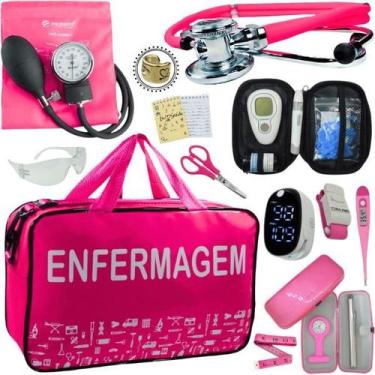 Imagem de Kit Bolsa Cores Aparelho Pressao Esfigmomanometro Medidor de Glicose C