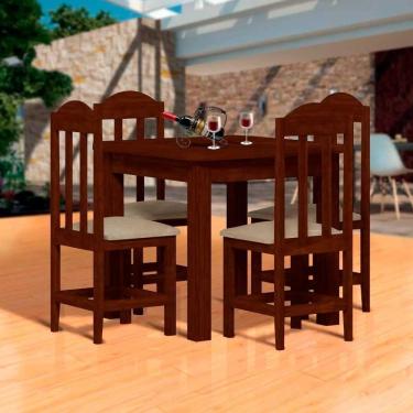 Imagem de Mesa De Jantar 4 Cadeiras Estofadas Madeira Maciça Castanho
