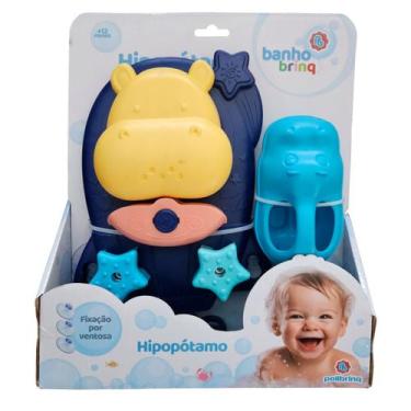 Imagem de Brinquedo de Banho Hipopótamo Interativo com Ventosas Polibrinq, Azul