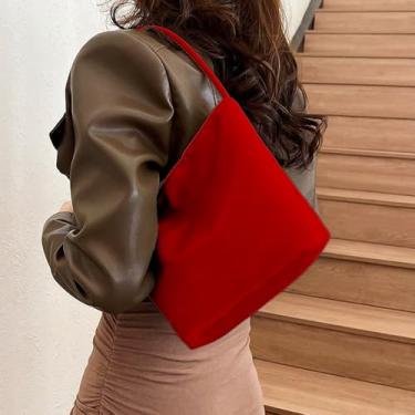 Imagem de Bolsa feminina de lona casual com bolso interno, durável e elegante, reutilizável, vermelha
