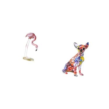 Imagem de Fenteer Escultura de Pássaro de Resina de Flamingo, Estatueta de Jardim de Arte Moderna com Suporte de Metal, Estátua de Cachorro Colorida, Artesanato de Filh