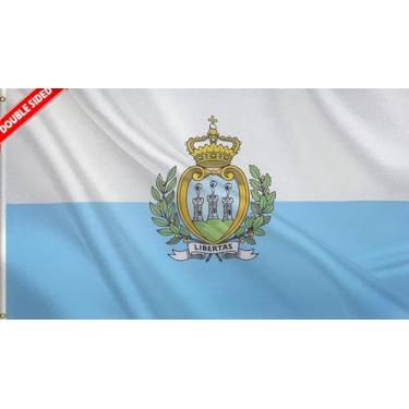 Imagem de HVATLTL Bandeira de barco de San Marino com 3 camadas dupla face, 30 x 45 cm, nylon 220D resistente, cores vivas, bandeiras náuticas sammarinesas com 2 ilhós de latão para barco, quadriciclo, caminhão