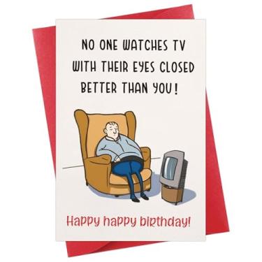 Imagem de Cartão de aniversário engraçado para homens - Humor Happy Birthday Gift Cards para marido Cartões de aniversário hilariantes para avô pai relógios TV com olhos fechados lindo cartão feliz aniversário
