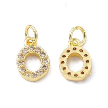 Imagem de Berloques de zircônia cúbica transparente com letra O latão micro pavê com anel de salto banhado a ouro 18K real alfabeto letra inicial glitter pingentes pendentes para fazer joias DIY