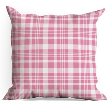Imagem de Capas de almofada xadrez rosa, pacote com 18 x 18, capas de almofada xadrez para sala de estar, casa de fazenda, quarto, sofá-cama, decoração de assento de carro, almofada estética