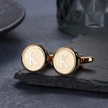 Imagem de Abotoaduras pretas abotoaduras de cobre personalizadas abotoaduras de letra presente para noivo marido pai inicial abotoaduras pretas para homens, standard, Cobre, Sem Pedra Preciosa