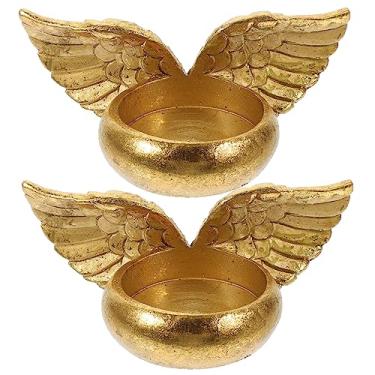 Imagem de Castiçal de resina estilo vintage asa de anjo base redonda decorativa para decoração de casa, enfeite de mesa de banquete, centro de mesa, design retrô de asa