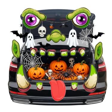 Imagem de Kit de decoração de carro para porta-malas ou petiscos - design de rosto de monstro Frankenstein de zumbi de Halloween, adequado para SUV e uso externo (porta de garagem, arco, adesivos de janela) |