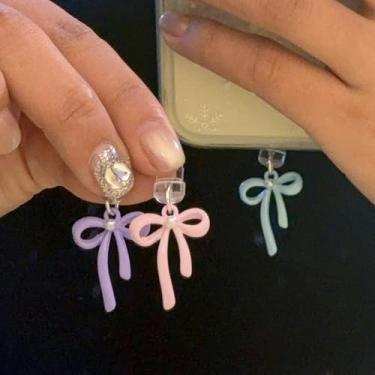 Imagem de Acessórios de telefone com pingente de borboleta de desenho animado Android para iPhone 16 15 Samsung Dust Plug, azul claro