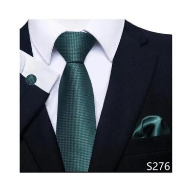 Imagem de Conjunto De Gravata Floral Verde Para Homens Com Abotoaduras E Lenço D